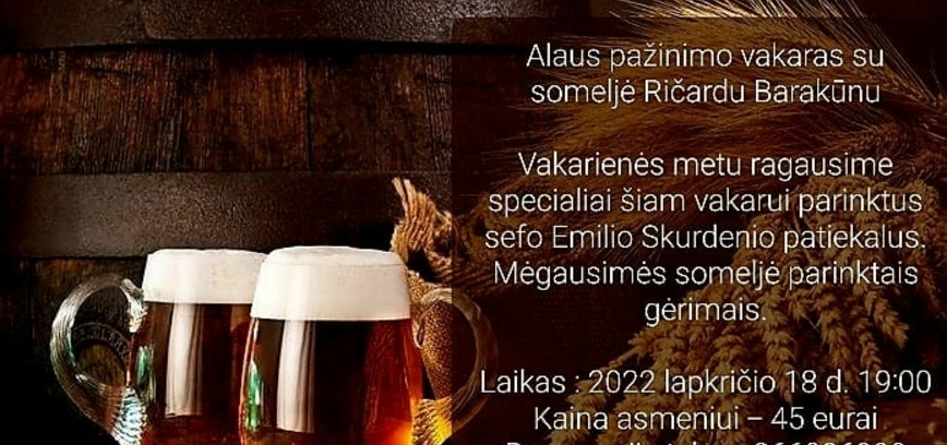 Alaus pažinimo vakaras su someljė Ričardu Barakūnu