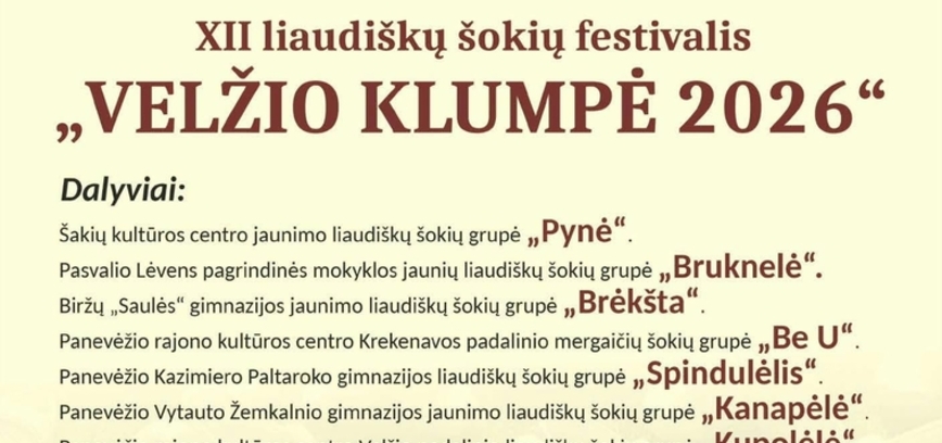 XII liaudiškų šokių festivalis „Velžio klumpė 2026“