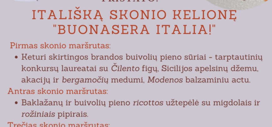 Itališka skonio kelionė „Buonasera Italia“ su Jurga ir Pauliumi Jurkevičiais
