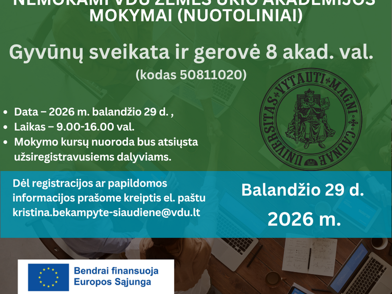 Nuotoliniai mokymai  „Gyvūnų sveikata ir gerovė“