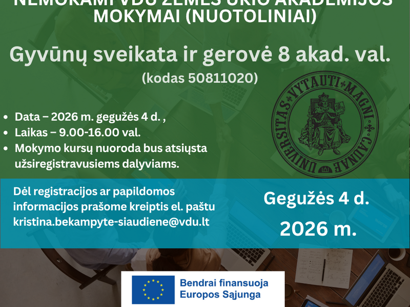 Nuotoliniai mokymai  „Gyvūnų sveikata ir gerovė“