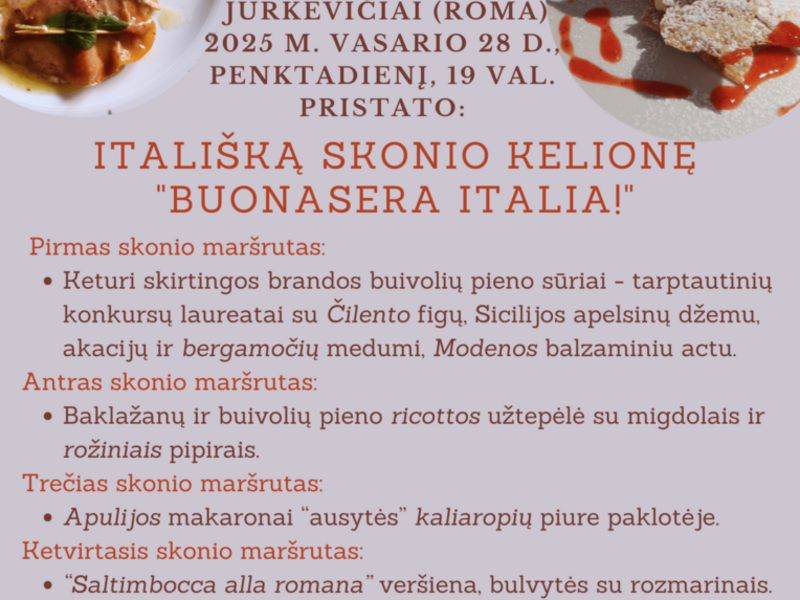 Itališka skonio kelionė „Buonasera Italia“ su Jurga ir Pauliumi Jurkevičiais