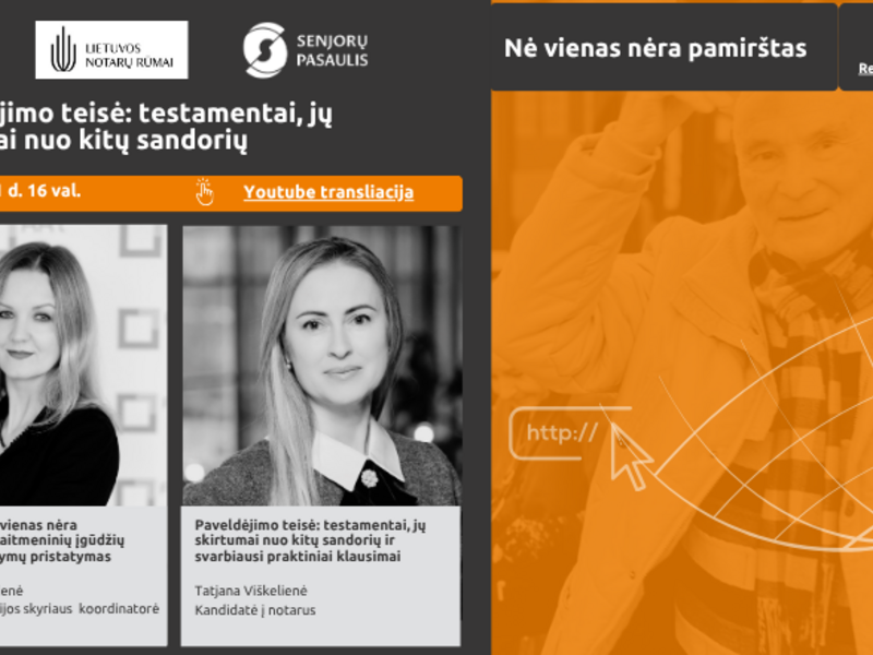 Nuotolinė paskaita „Paveldėjimo teisė: testamentai, jų skirtumai nuo kitų sandorių ir svarbiausi praktiniai klausimai“