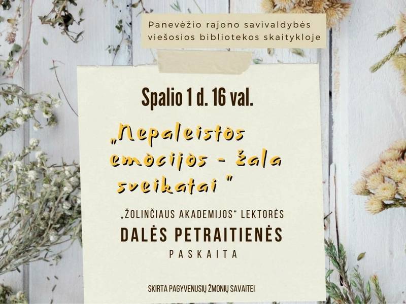 Pagyvenusių žmonių dieną – bioenergetikės Dalės Petraitienės paskaita